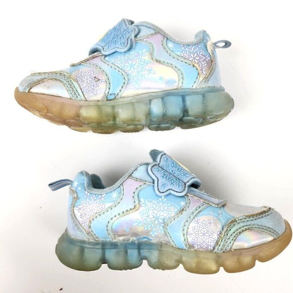 Disney Frozen Toddlers Light Up Sneakers Anna & Elsa Blue Strap Sz 7 Super Cute - Picture 2 of 8